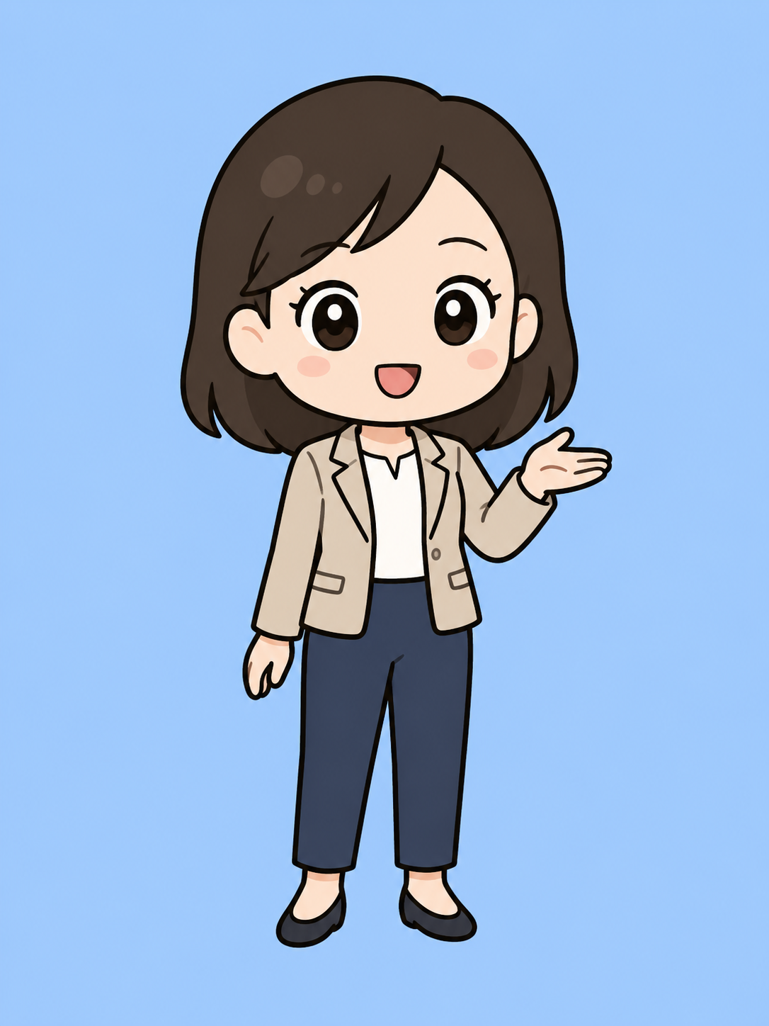 A · 여성 직장인 · 말하며 손짓