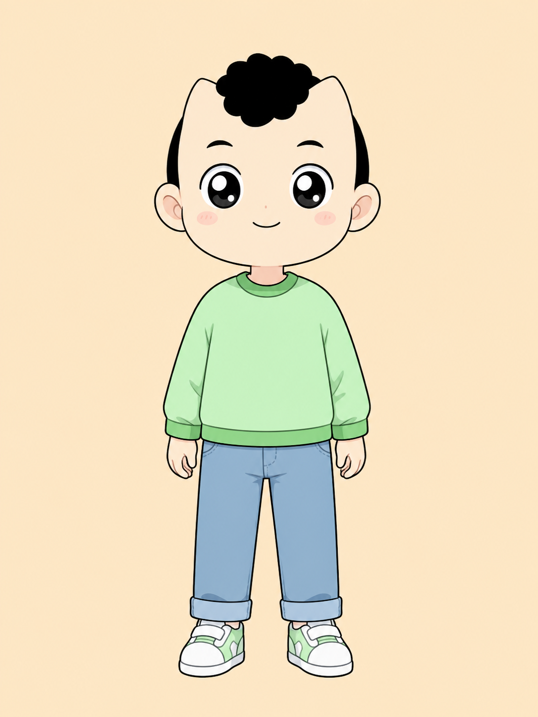 B · 소년 진행자 · 정면 중립
