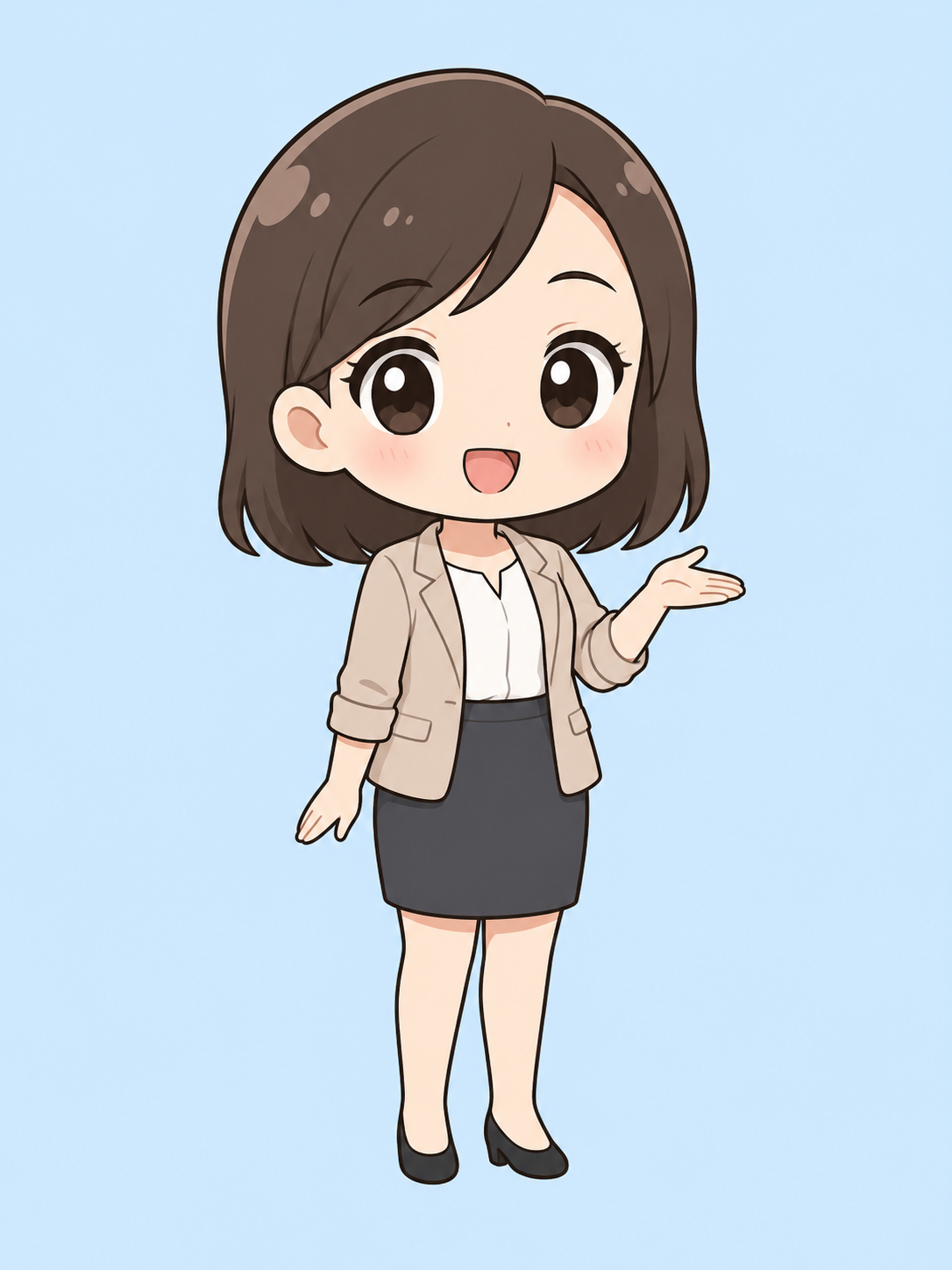 C · 여성 직장인 · 말하며 손짓